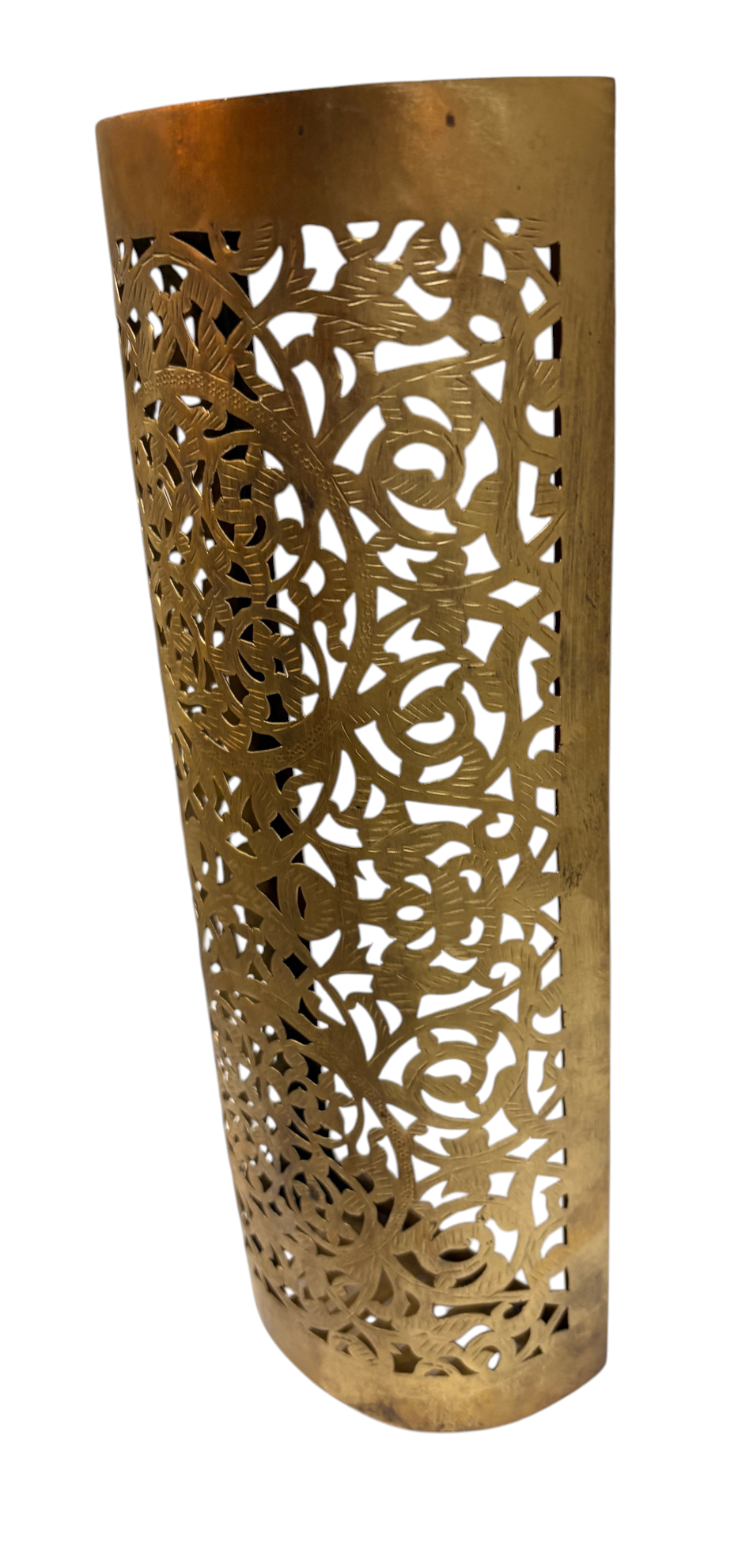 Brass Cylinder Sconce with Vine Piercing