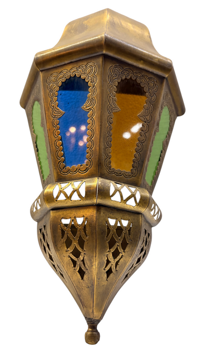 Brass Wall Sconce with Multi Color Glass