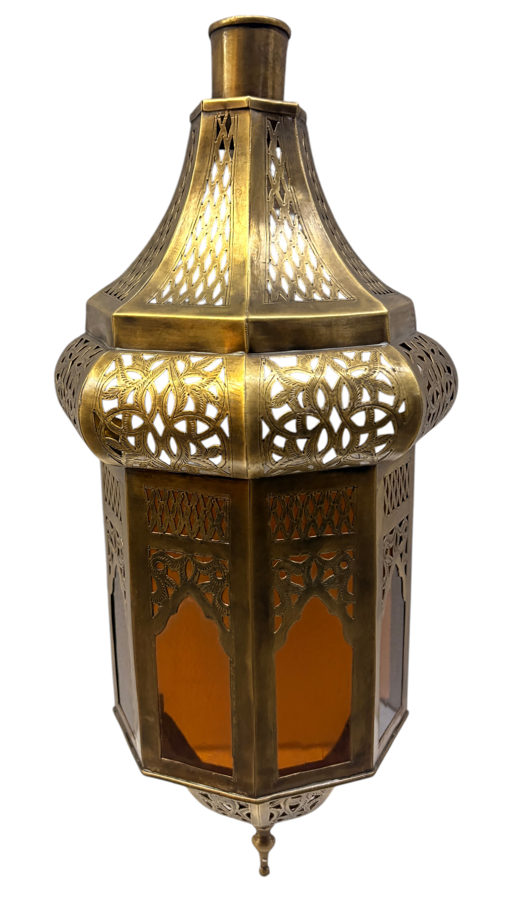 Domed Hexagonal Lantern Sconce with Amber Glass