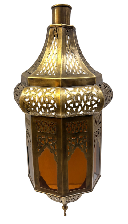 Domed Hexagonal Lantern Sconce with Amber Glass