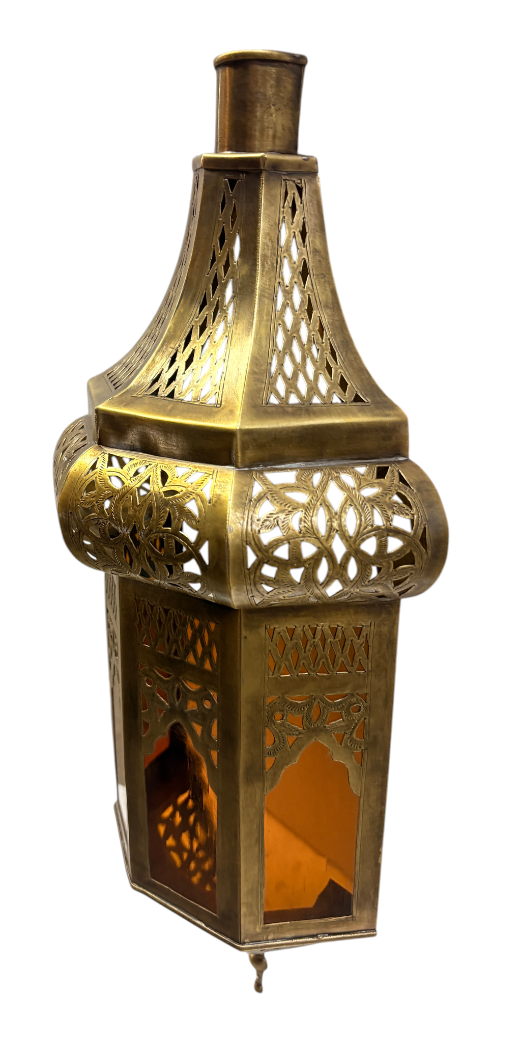 Domed Hexagonal Lantern Sconce with Amber Glass
