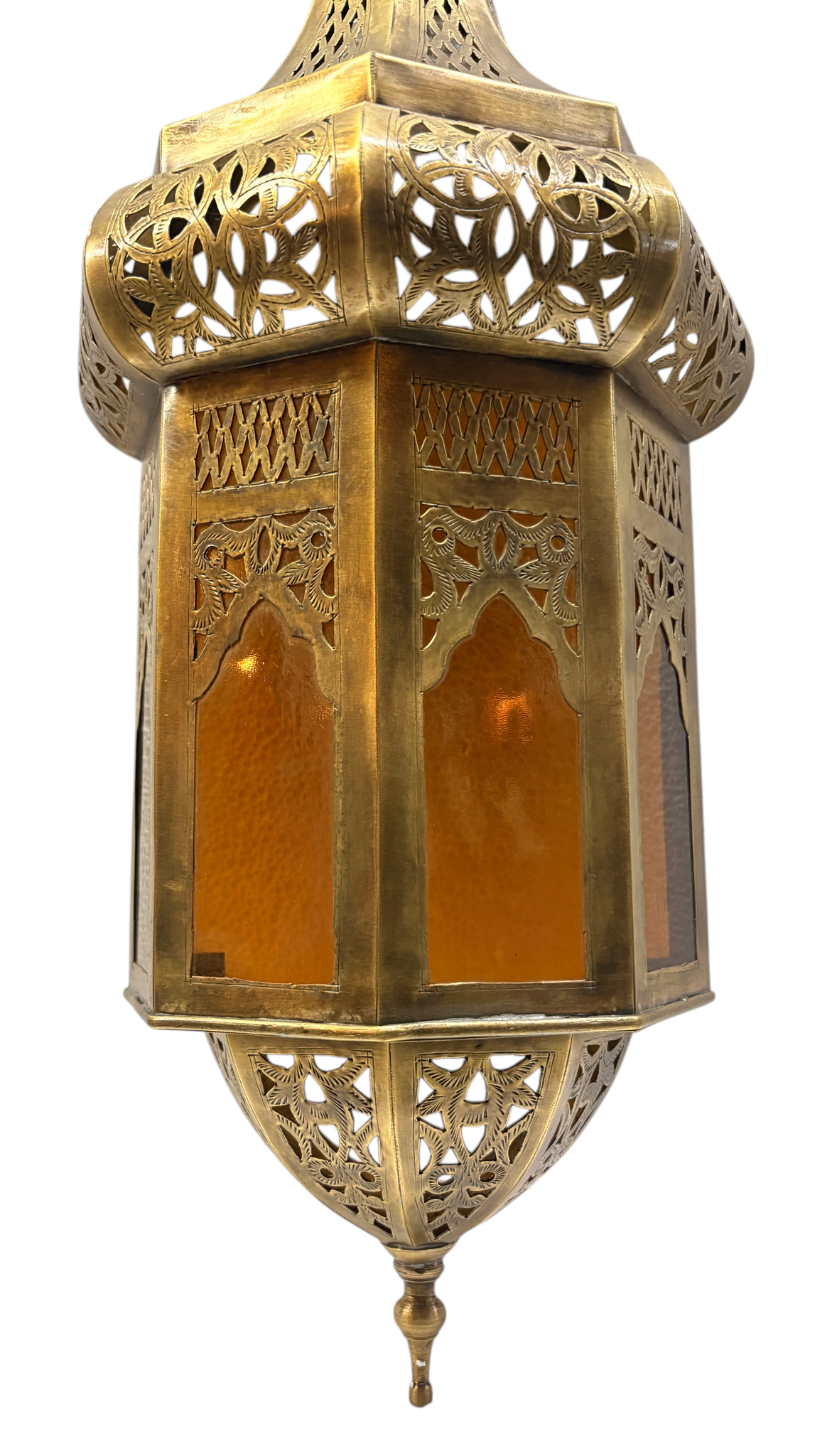 Domed Hexagonal Lantern Sconce with Amber Glass