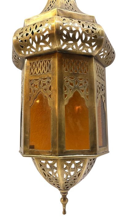 Domed Hexagonal Lantern Sconce with Amber Glass