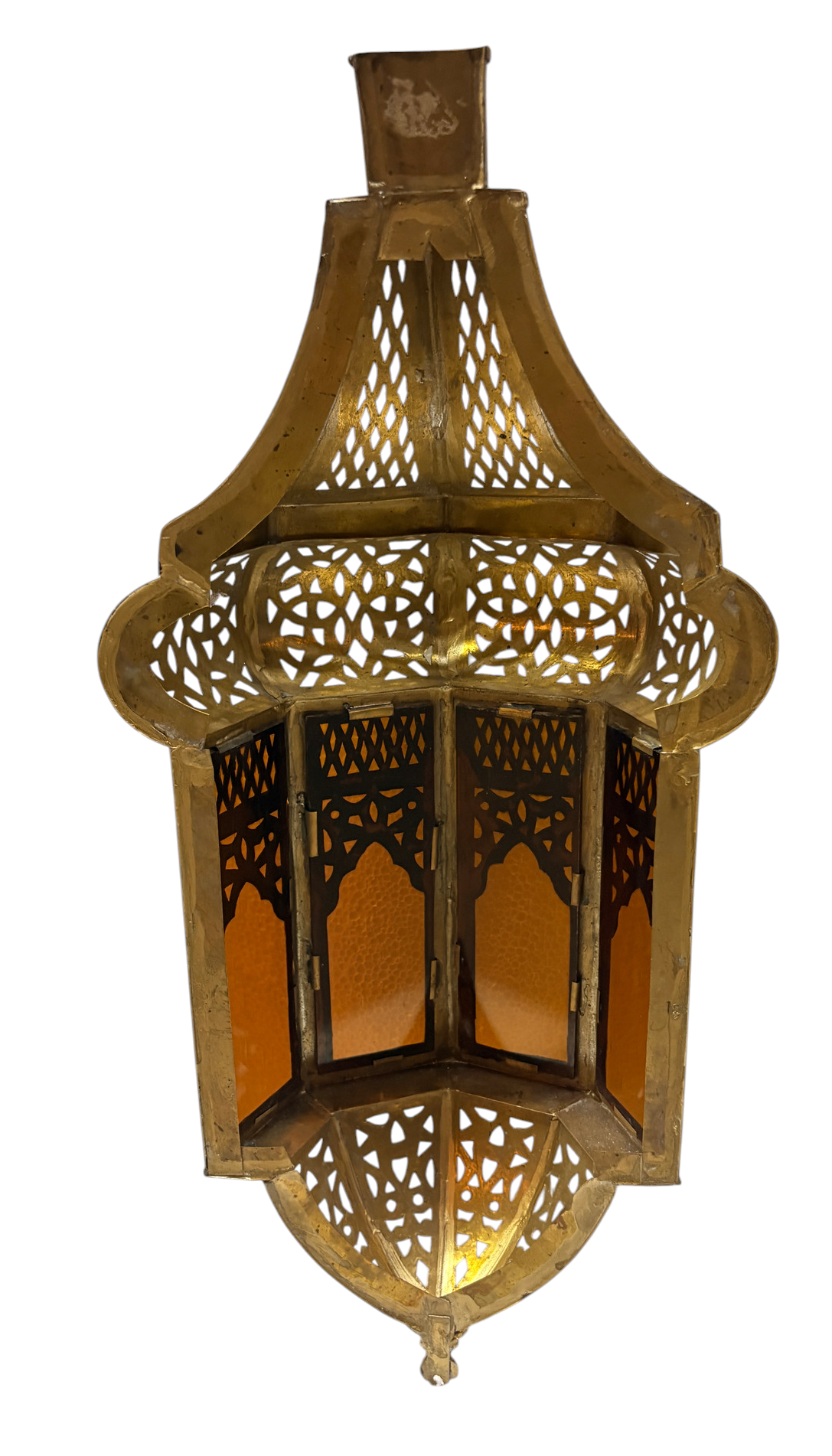 Domed Hexagonal Lantern Sconce with Amber Glass
