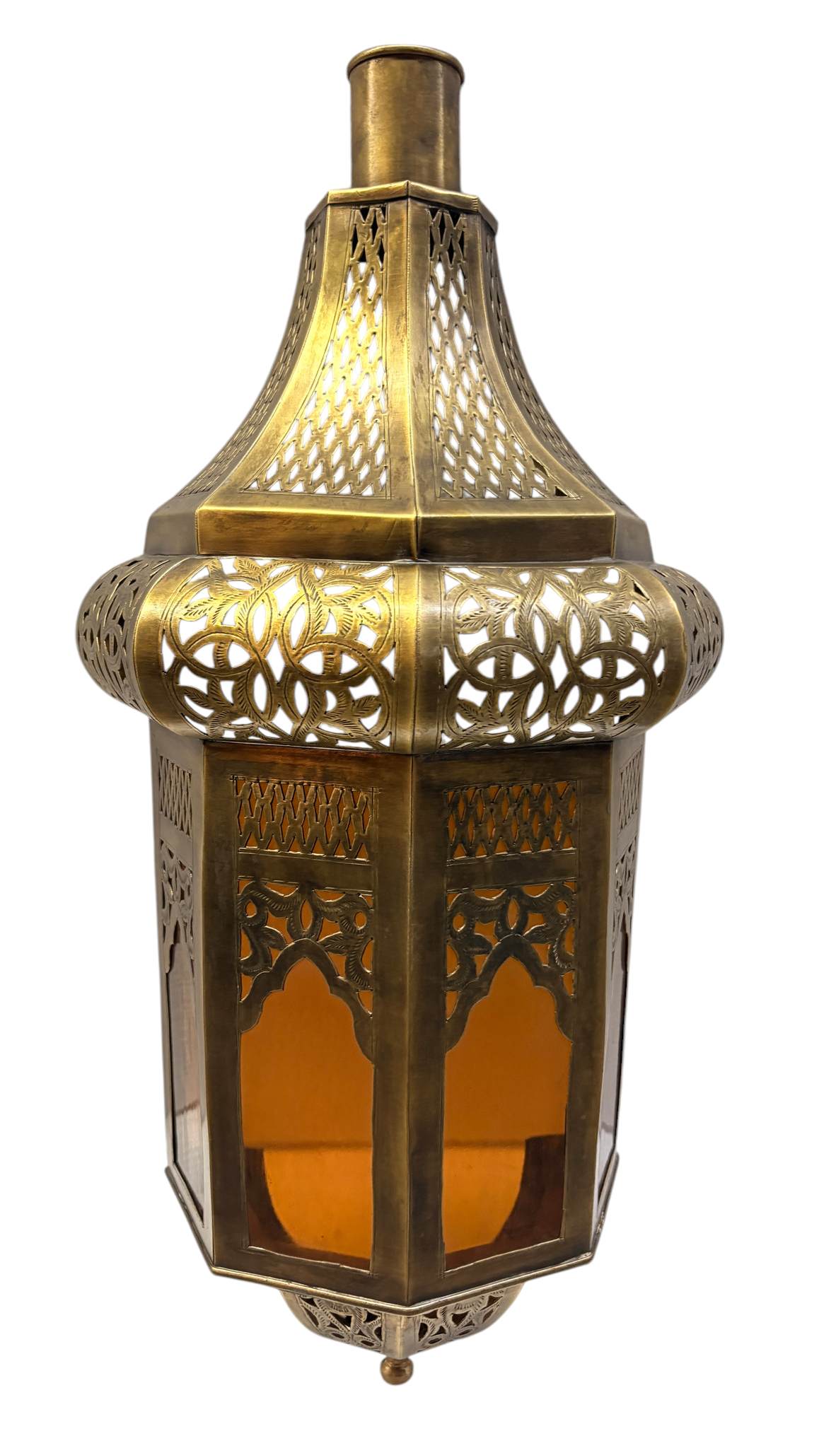 Domed Hexagonal Lantern Sconce with Amber Glass