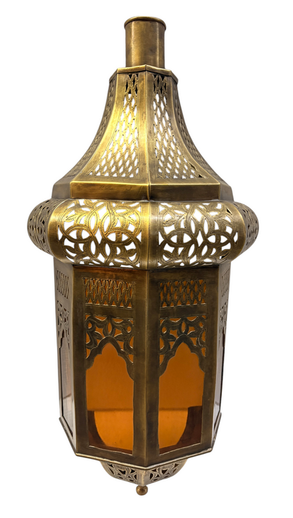 Domed Hexagonal Lantern Sconce with Amber Glass