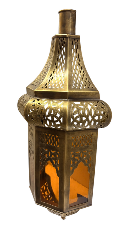 Domed Hexagonal Lantern Sconce with Amber Glass