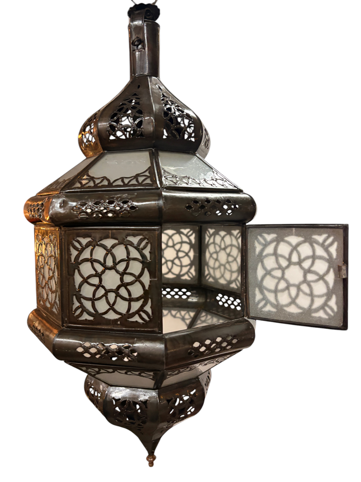 Hexagonal Hanging Lantern with Multicolor Glass