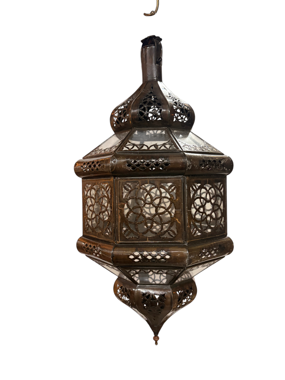 Hexagonal Hanging Lantern with Multicolor Glass