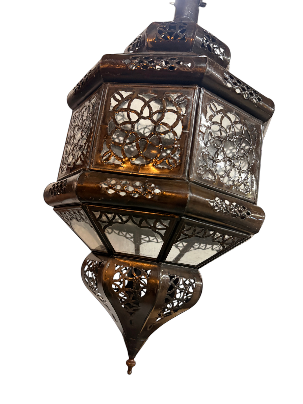 Hexagonal Hanging Lantern with Multicolor Glass