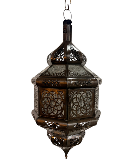 Hexagonal Hanging Lantern with Multicolor Glass