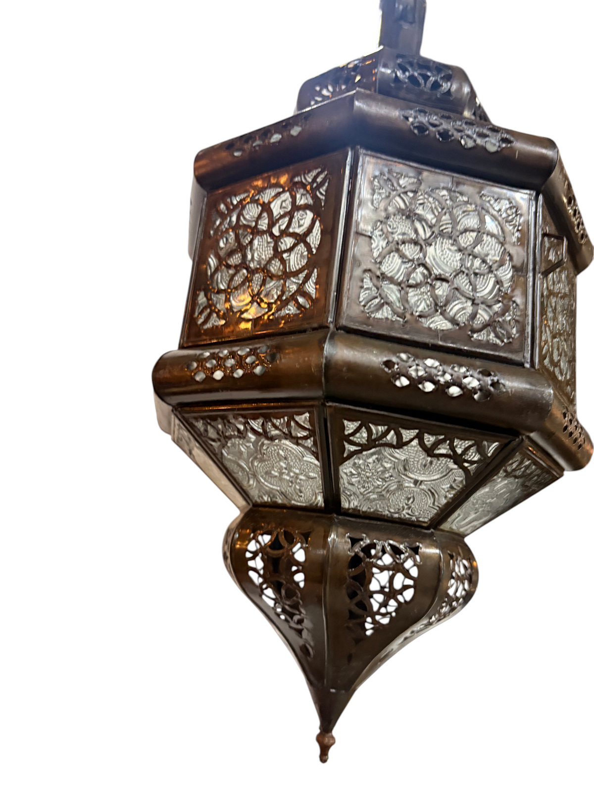 Hexagonal Hanging Lantern with Multicolor Glass