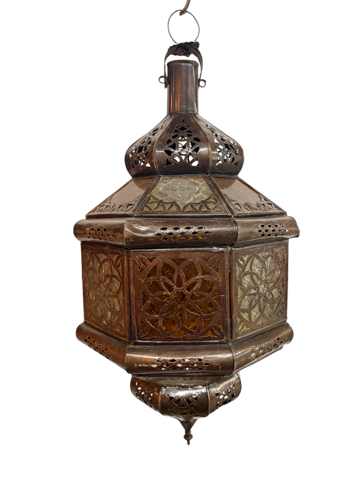 Hexagonal Hanging Lantern with Multicolor Glass