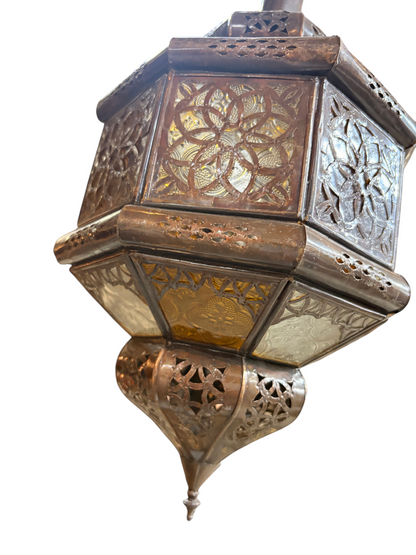 Hexagonal Hanging Lantern with Multicolor Glass