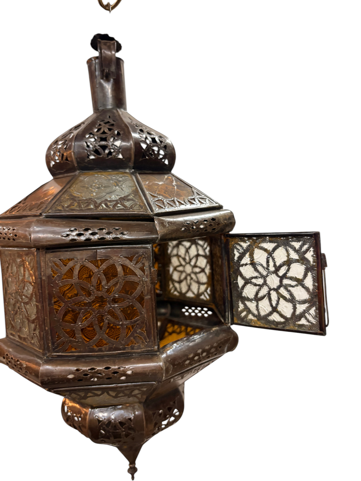 Hexagonal Hanging Lantern with Multicolor Glass