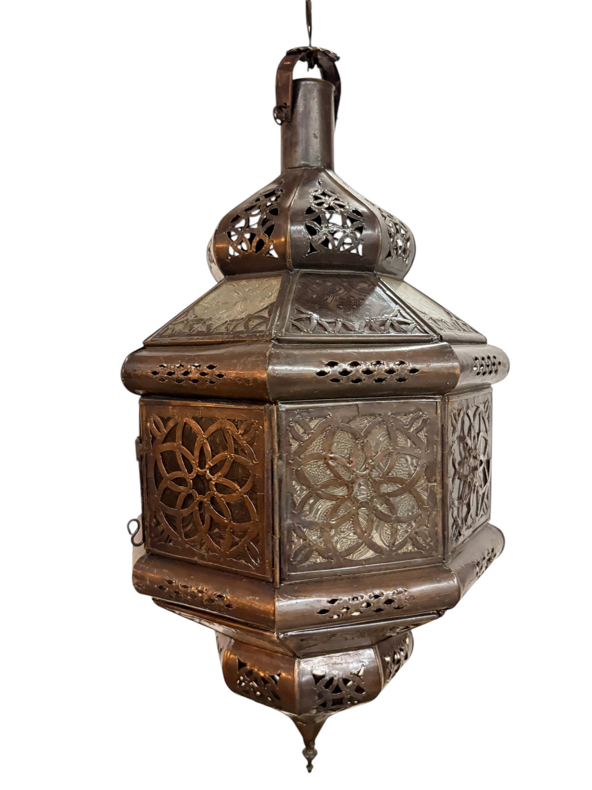 Hexagonal Hanging Lantern with Multicolor Glass
