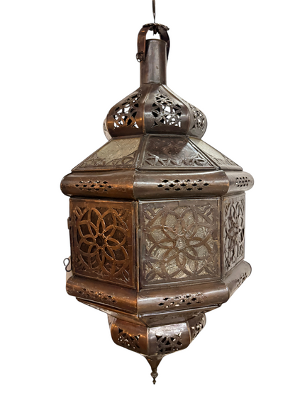 Hexagonal Hanging Lantern with Multicolor Glass