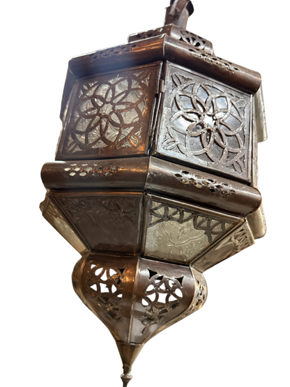 Hexagonal Hanging Lantern with Multicolor Glass