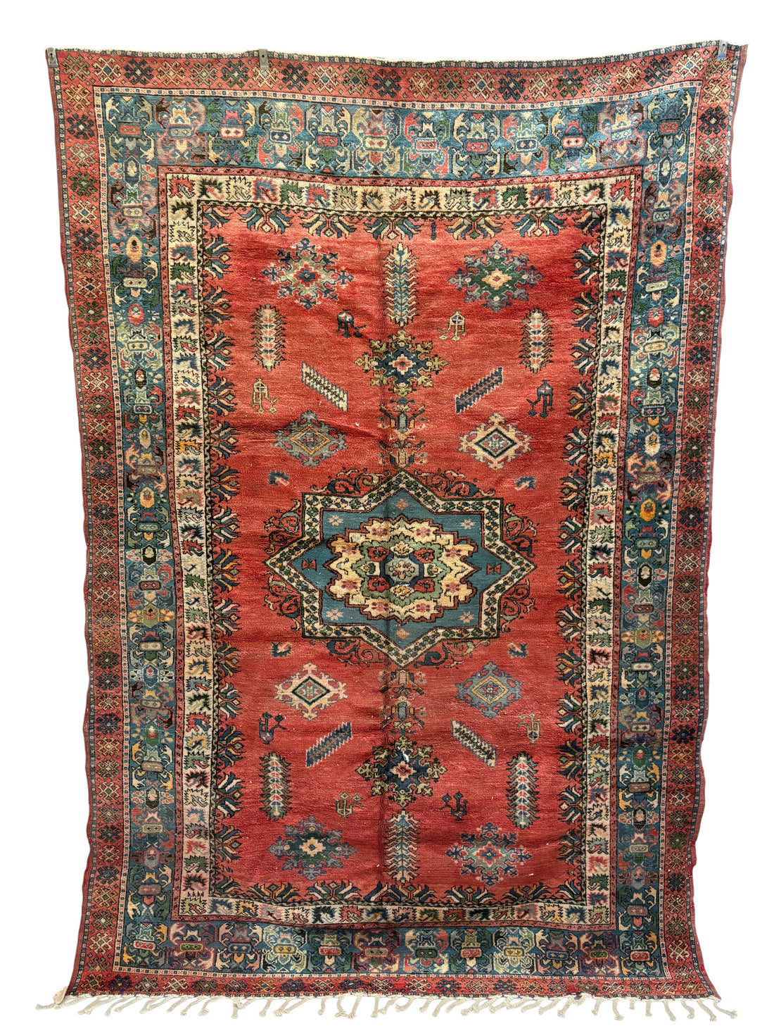 Vintage Red and Blue Rabat Rug
