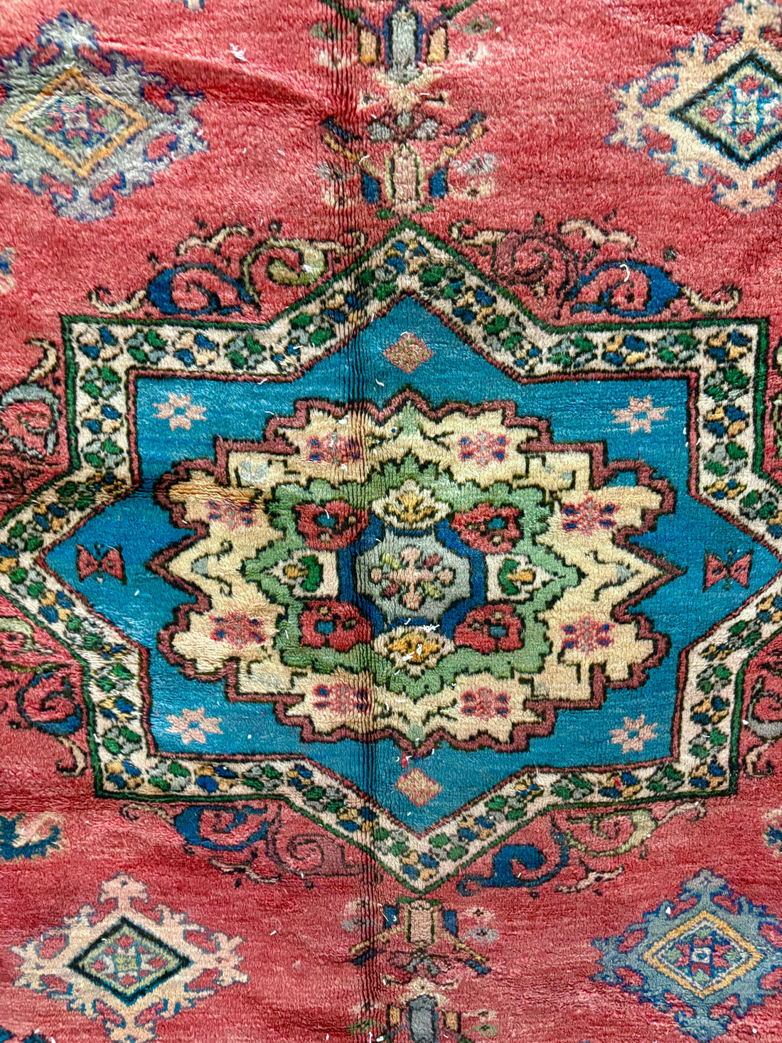 Vintage Red and Blue Rabat Rug
