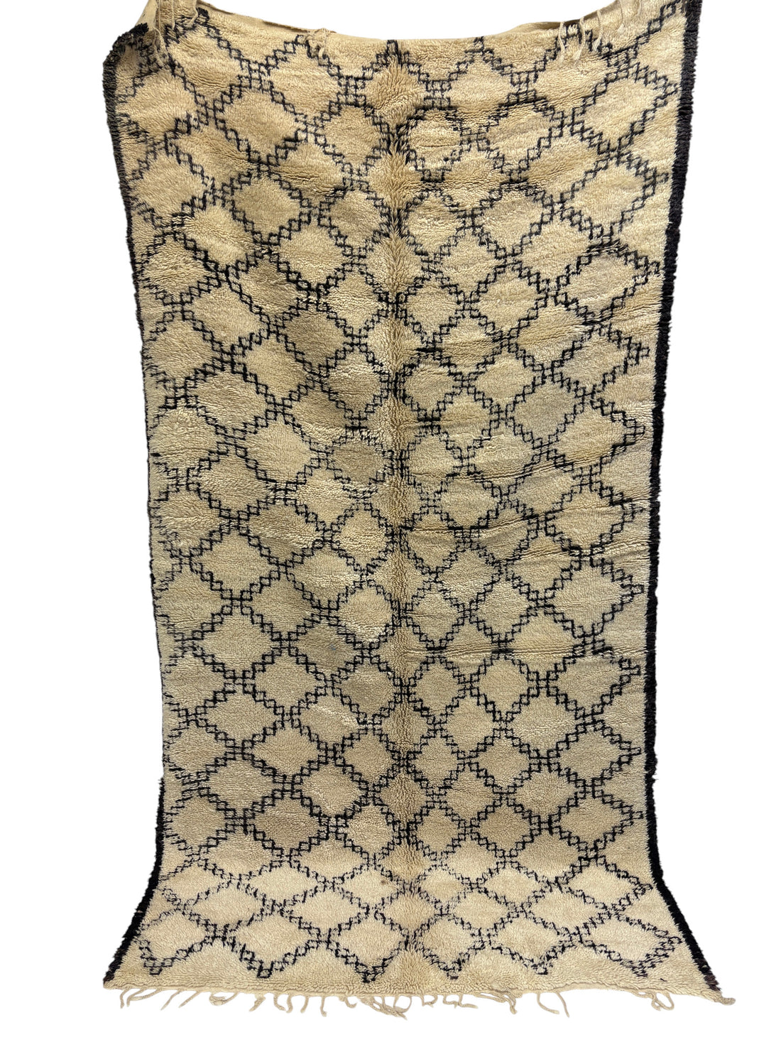 Vintage Beni Ourain Ivory Lattice Wool Rug