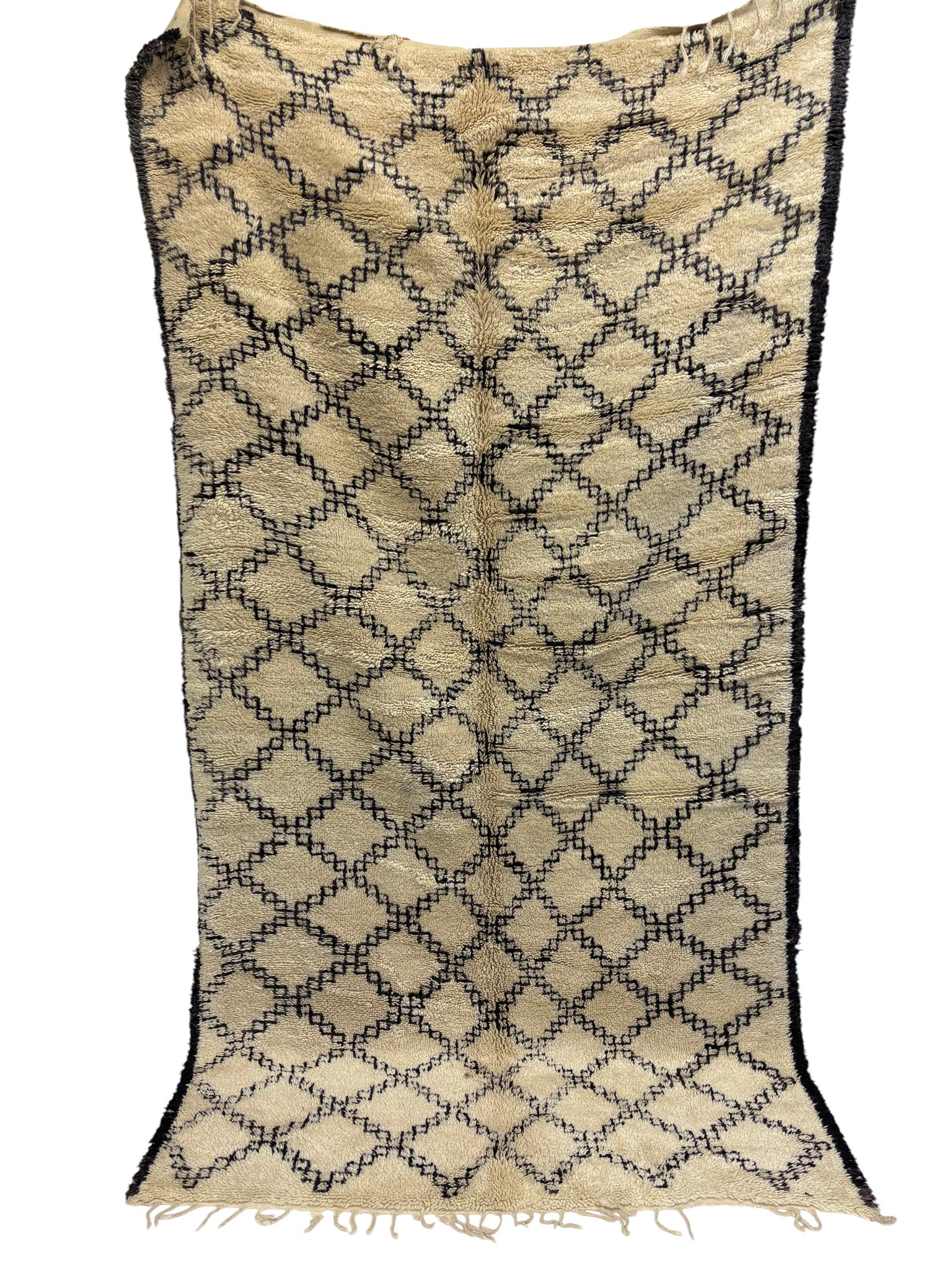 Vintage Beni Ourain Ivory Lattice Wool Rug