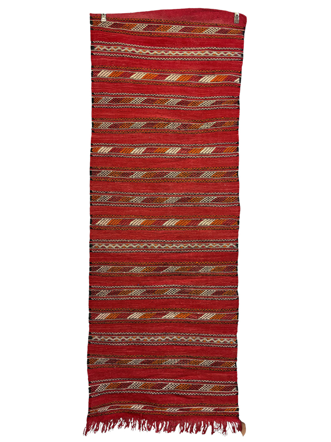 Moroccan Zemmour Kilim Red Striped Wool Rug