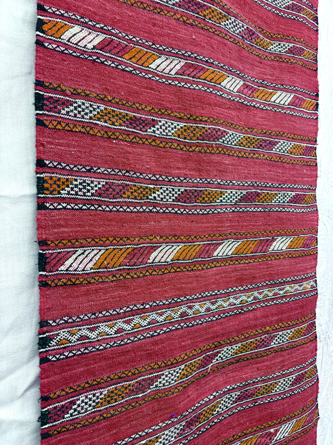 Moroccan Zemmour Kilim Red Striped Wool Rug