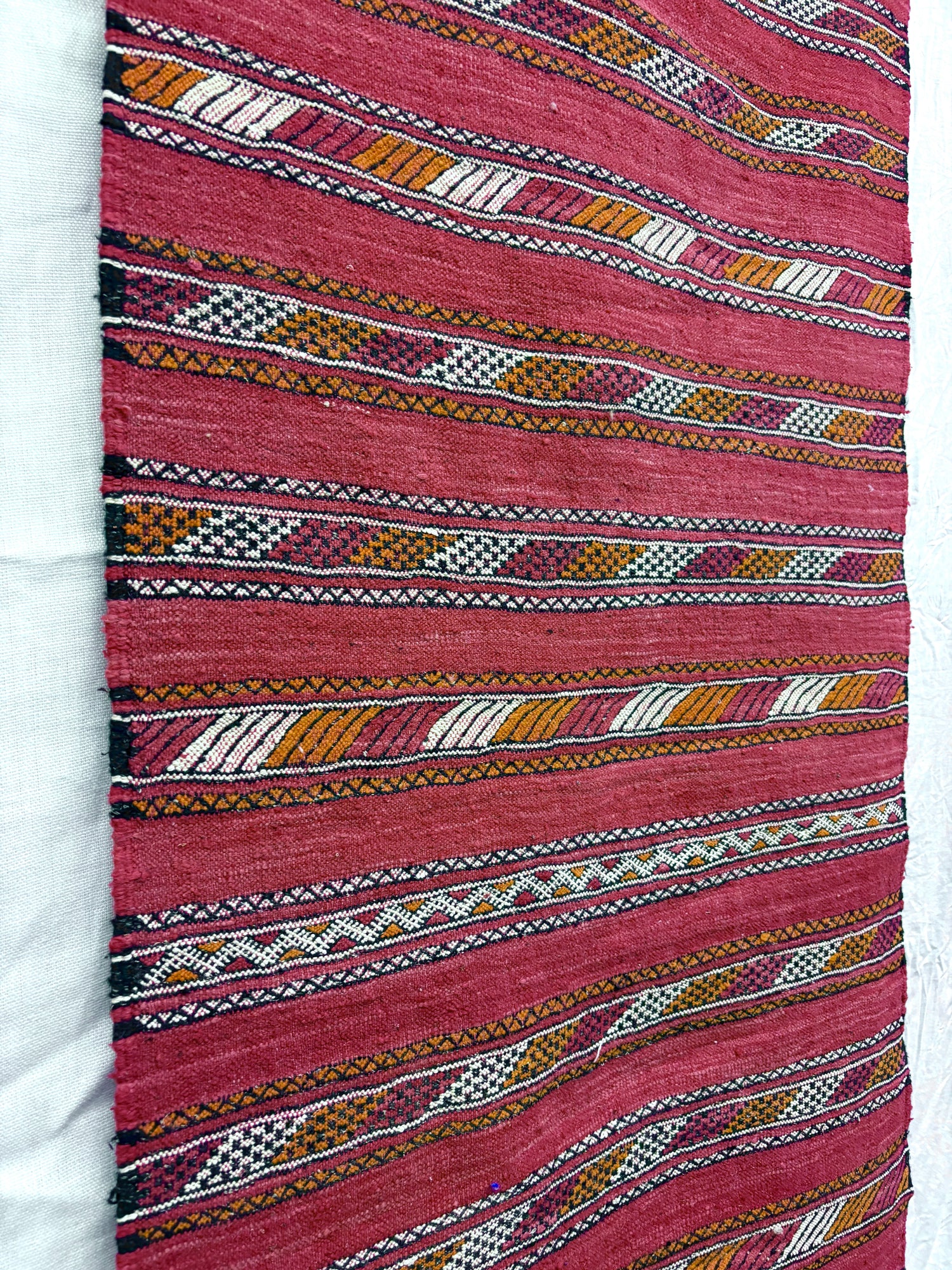 Moroccan Zemmour Kilim Red Striped Wool Rug