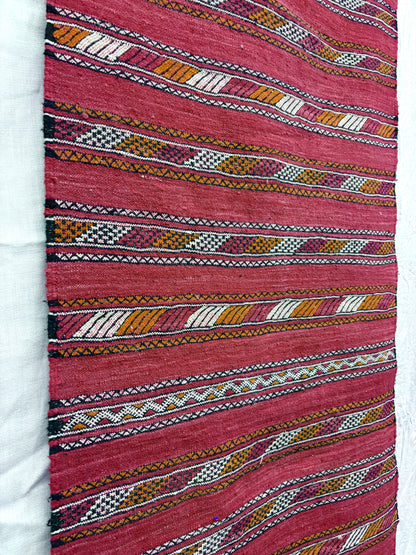 Moroccan Zemmour Kilim Red Striped Wool Rug