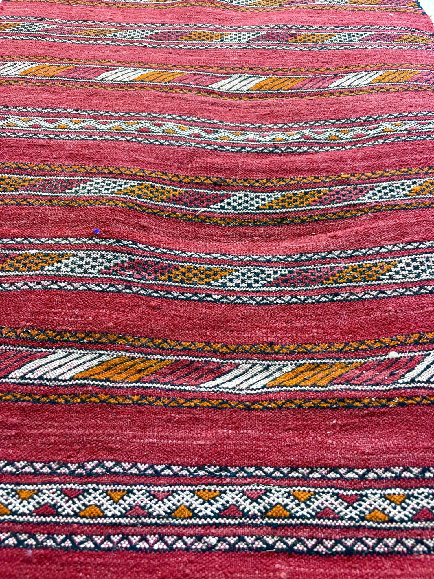 Moroccan Zemmour Kilim Red Striped Wool Rug