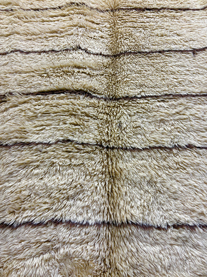 Vintage Marmoucha Moroccan Wool Rug in Ivory Shag with Dark Brown Stripes