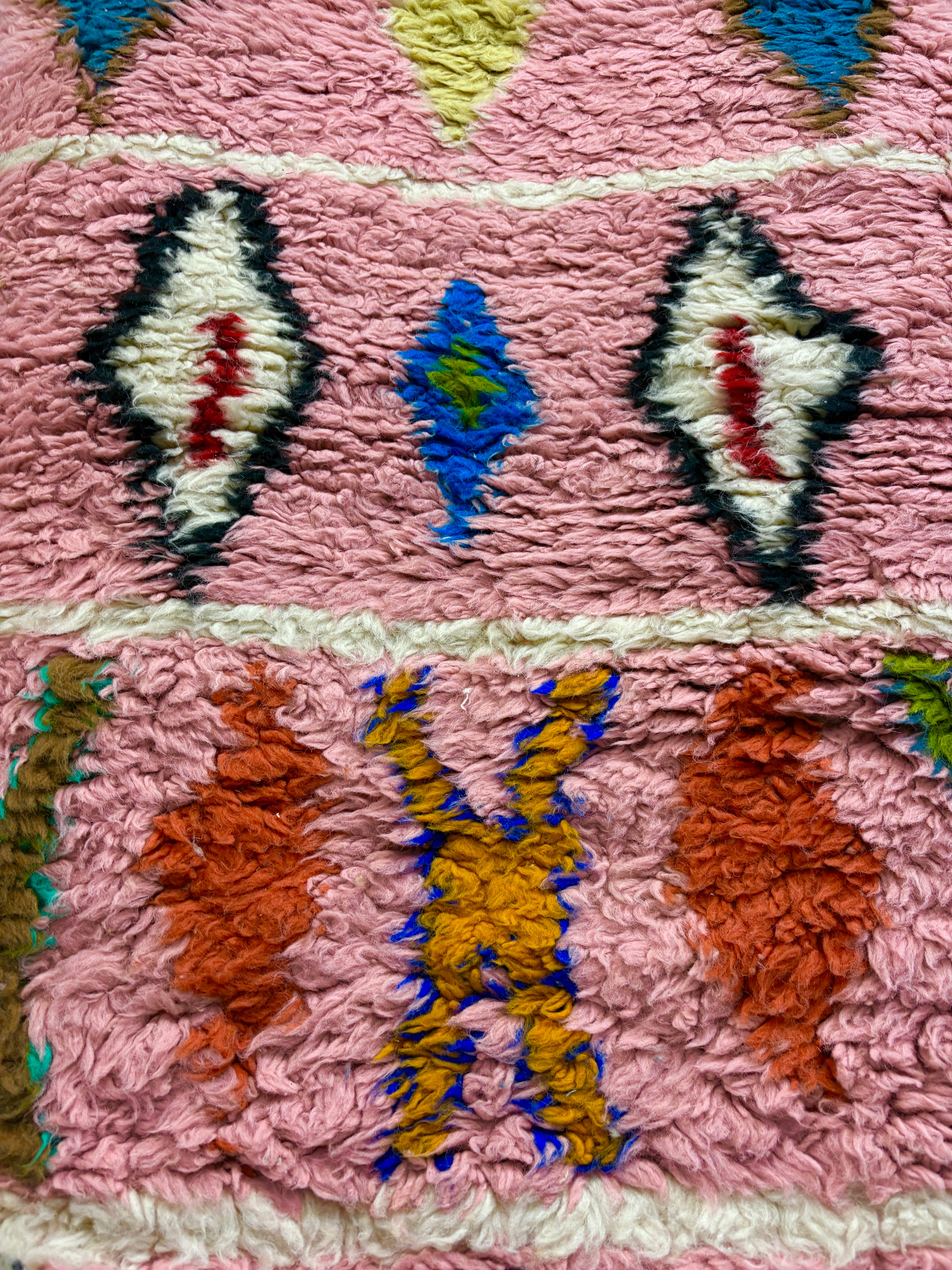 Azilal Moroccan Runner in Pink Wool with Polychrome Diamond
