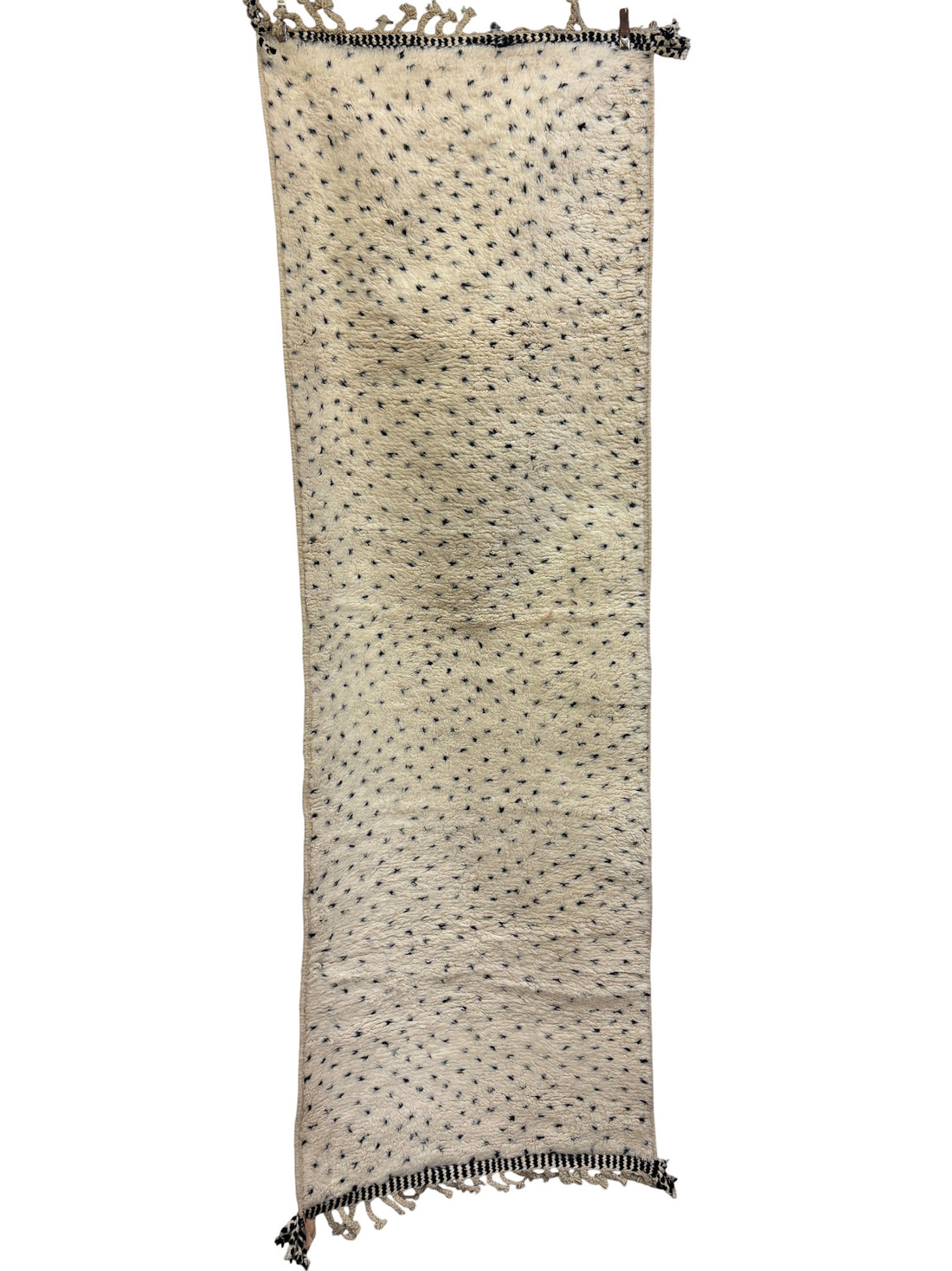 Beni Ourain Moroccan Runner in Ivory Wool with Scattered Black Speckle