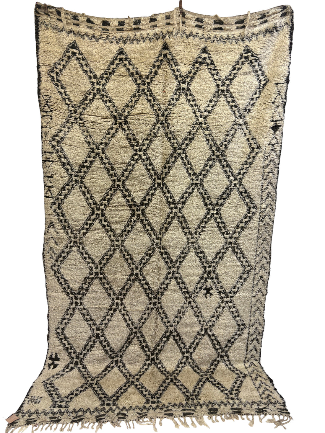 Beni Ourain Moroccan Rug in Ivory Wool with Double Diamond Lattice