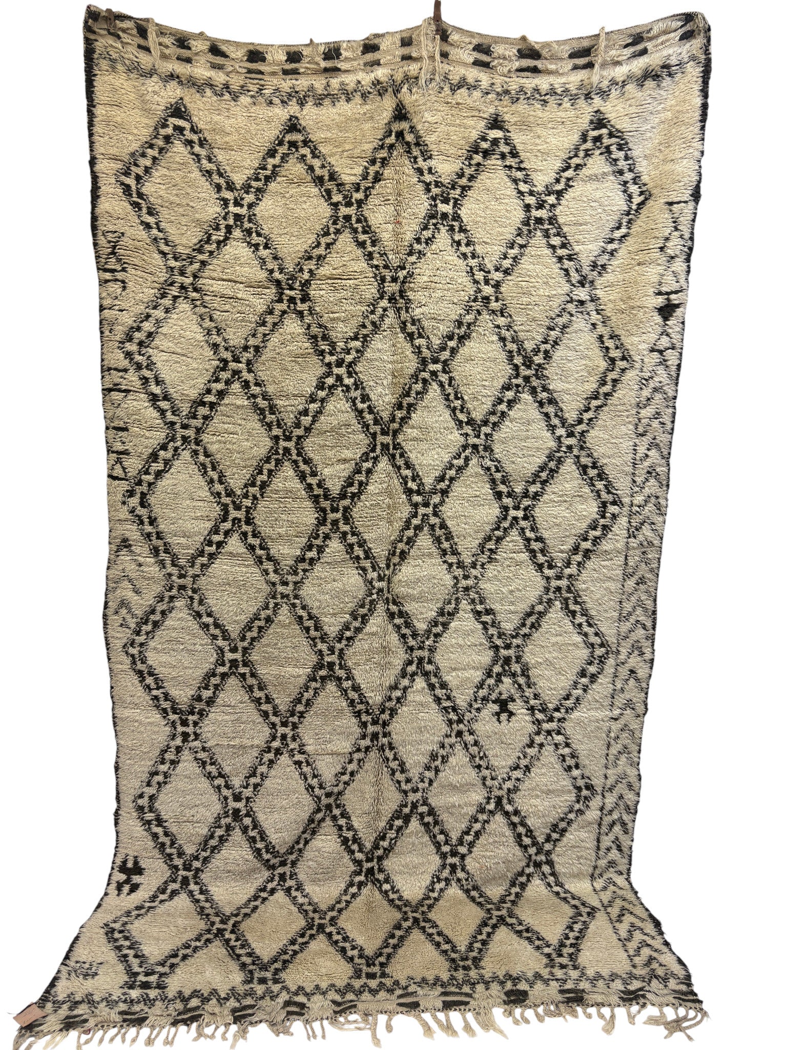 Beni Ourain Moroccan Rug in Ivory Wool with Double Diamond Lattice