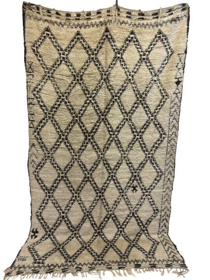 Beni Ourain Moroccan Rug in Ivory Wool with Double Diamond Lattice