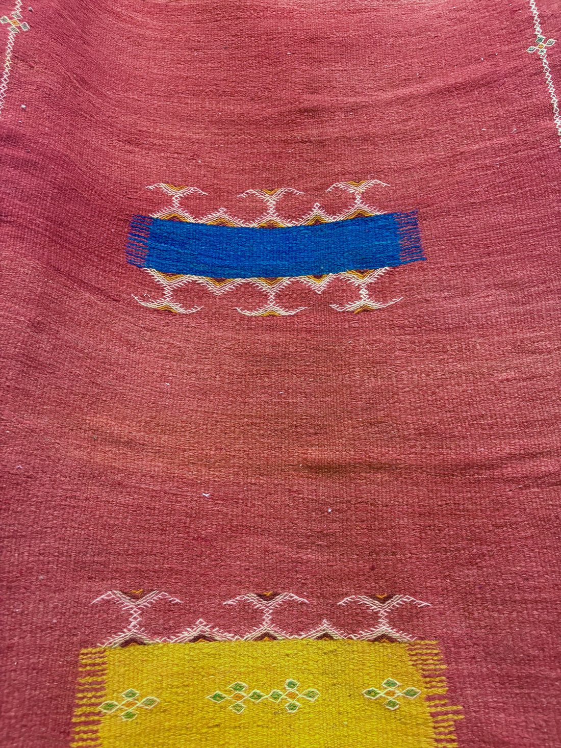Sabra Cactus Silk Moroccan Kilim Runner with Crimson Field
