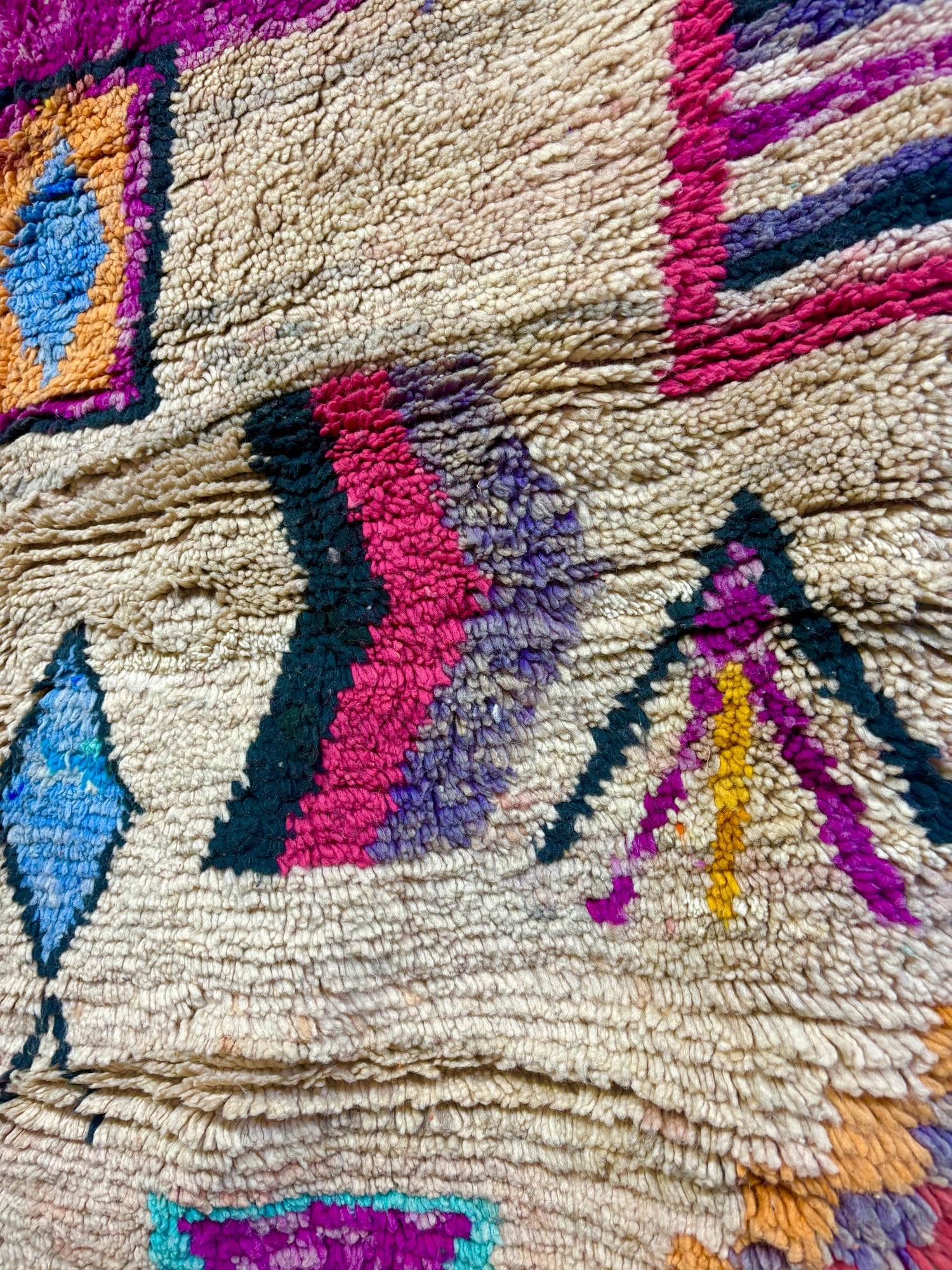 Azilal Rug with Ivory Field and Abstract Polychrome Glyphs