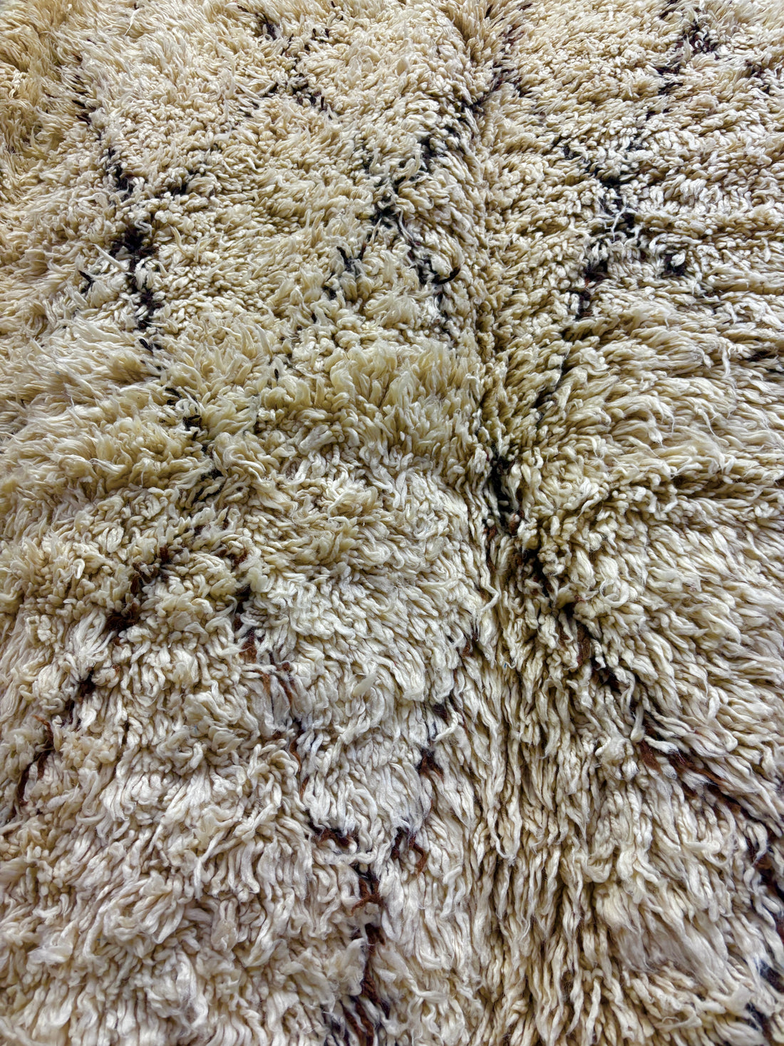 Beni Ourain Shag Rug in Ivory Wool with Faded Diamond Lattice