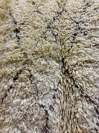 Beni Ourain Shag Rug in Ivory Wool with Faded Diamond Lattice