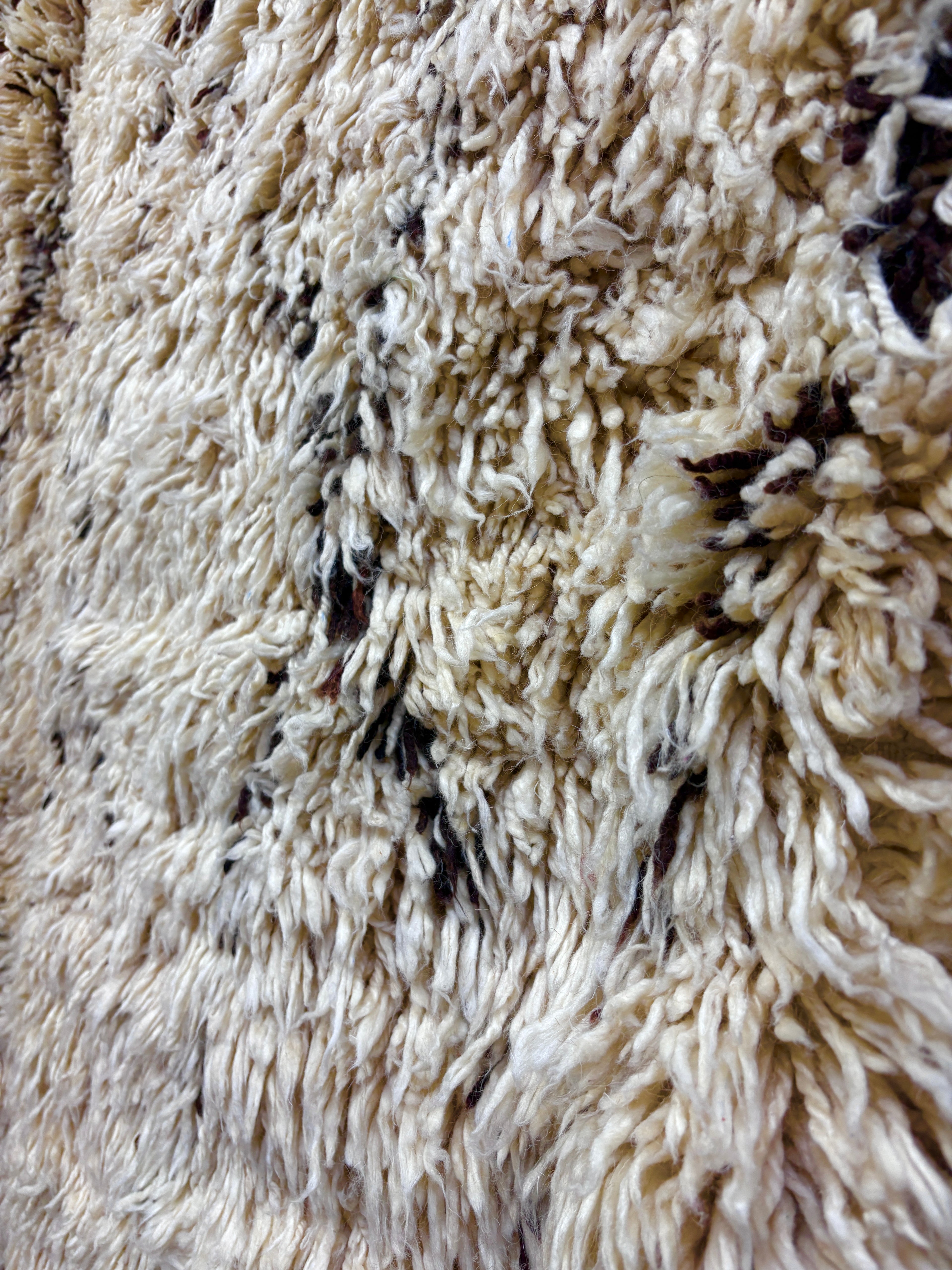 Beni Ourain Shag Rug in Ivory Wool with Faded Diamond Lattice