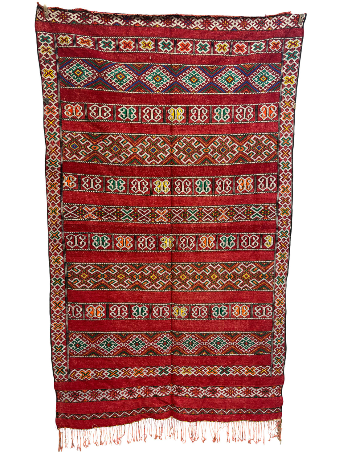 Kilim with Crimson Field and Repeating Glyph Bands