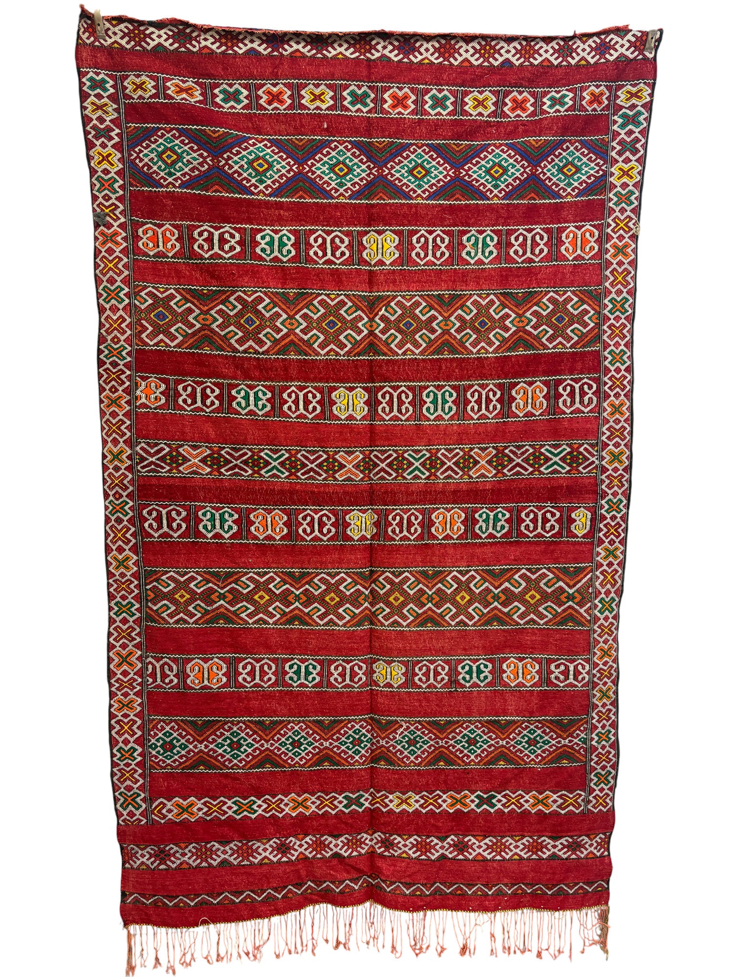 Kilim with Crimson Field and Repeating Glyph Bands