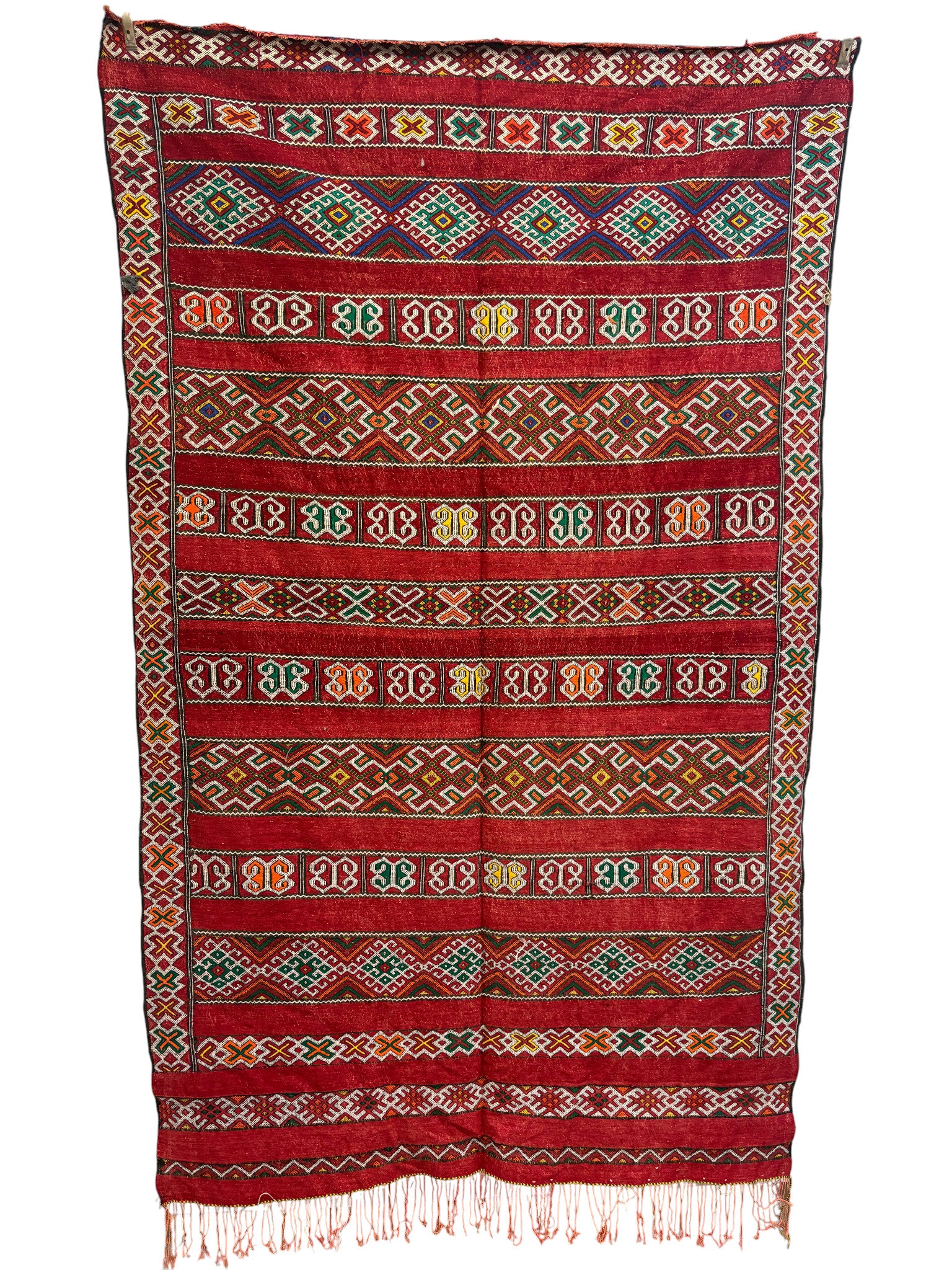 Kilim with Crimson Field and Repeating Glyph Bands