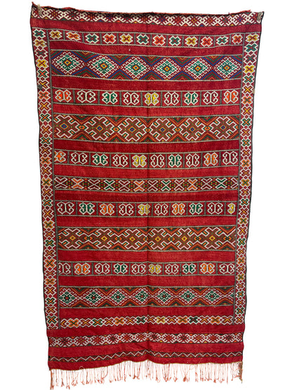 Kilim with Crimson Field and Repeating Glyph Bands