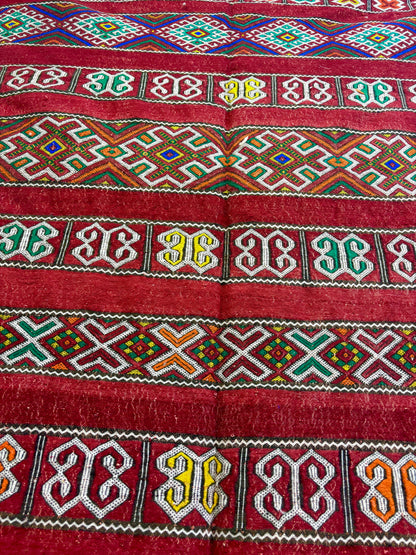 Kilim with Crimson Field and Repeating Glyph Bands