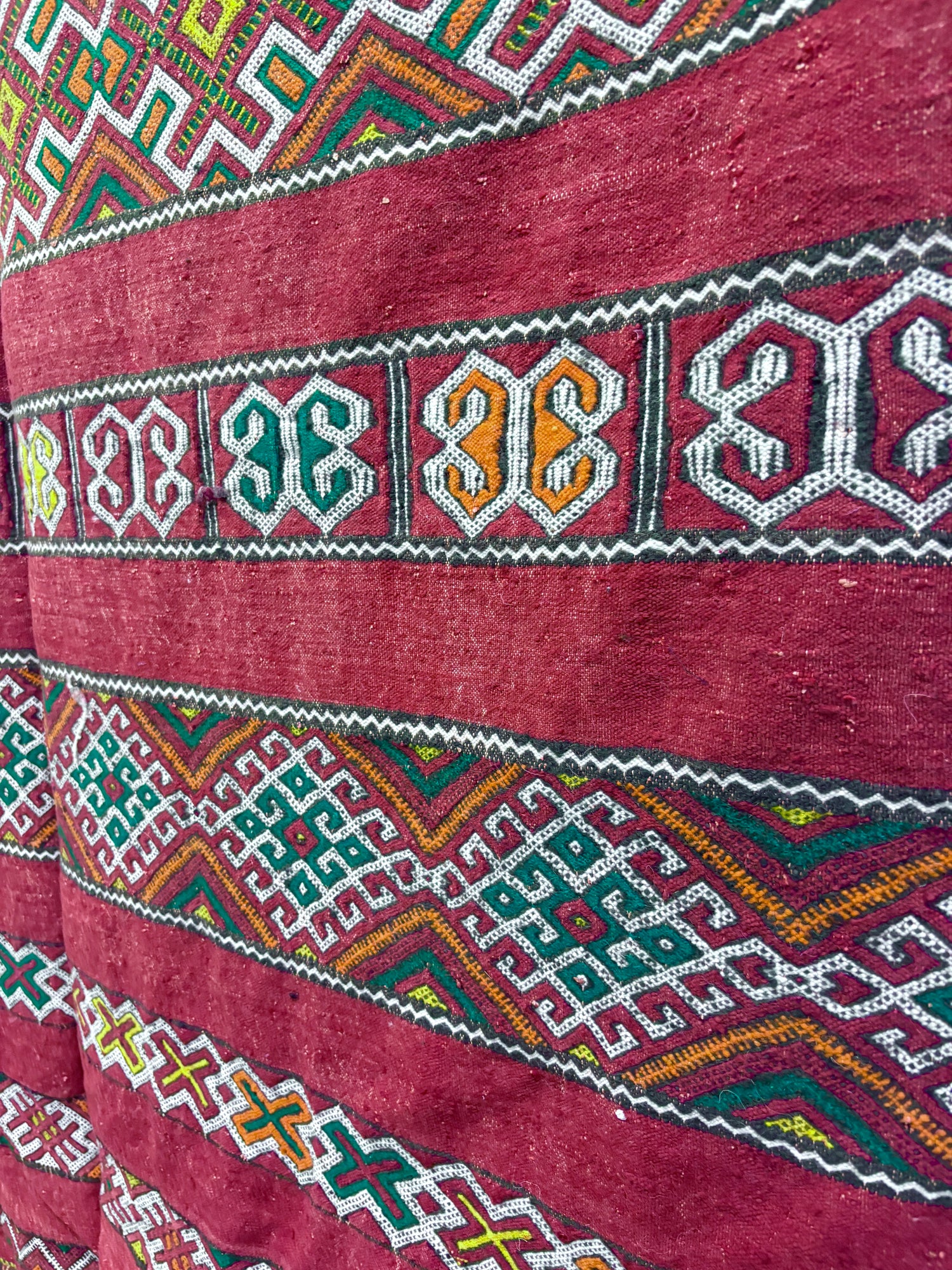 Kilim with Crimson Field and Repeating Glyph Bands