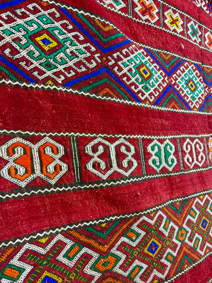 Kilim with Crimson Field and Repeating Glyph Bands
