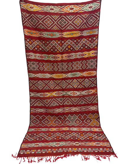 Kilim with Crimson Field and Continuous Brocaded Bands